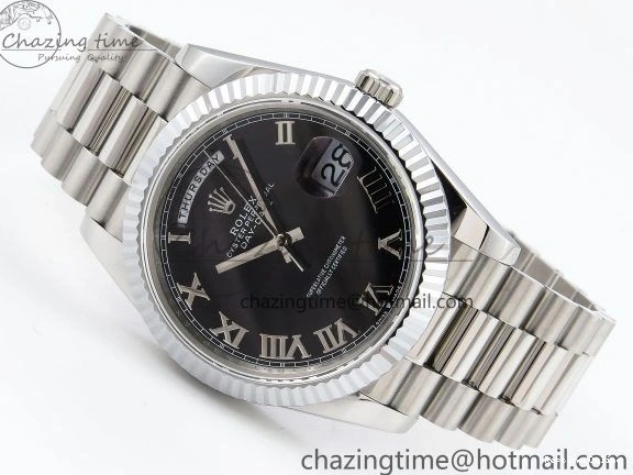 0213 Classic DayDate 40 SS JDF 904L Steel Black Roman Dial on President Bracelet VR3255 V3 (Gain Weight) 1434